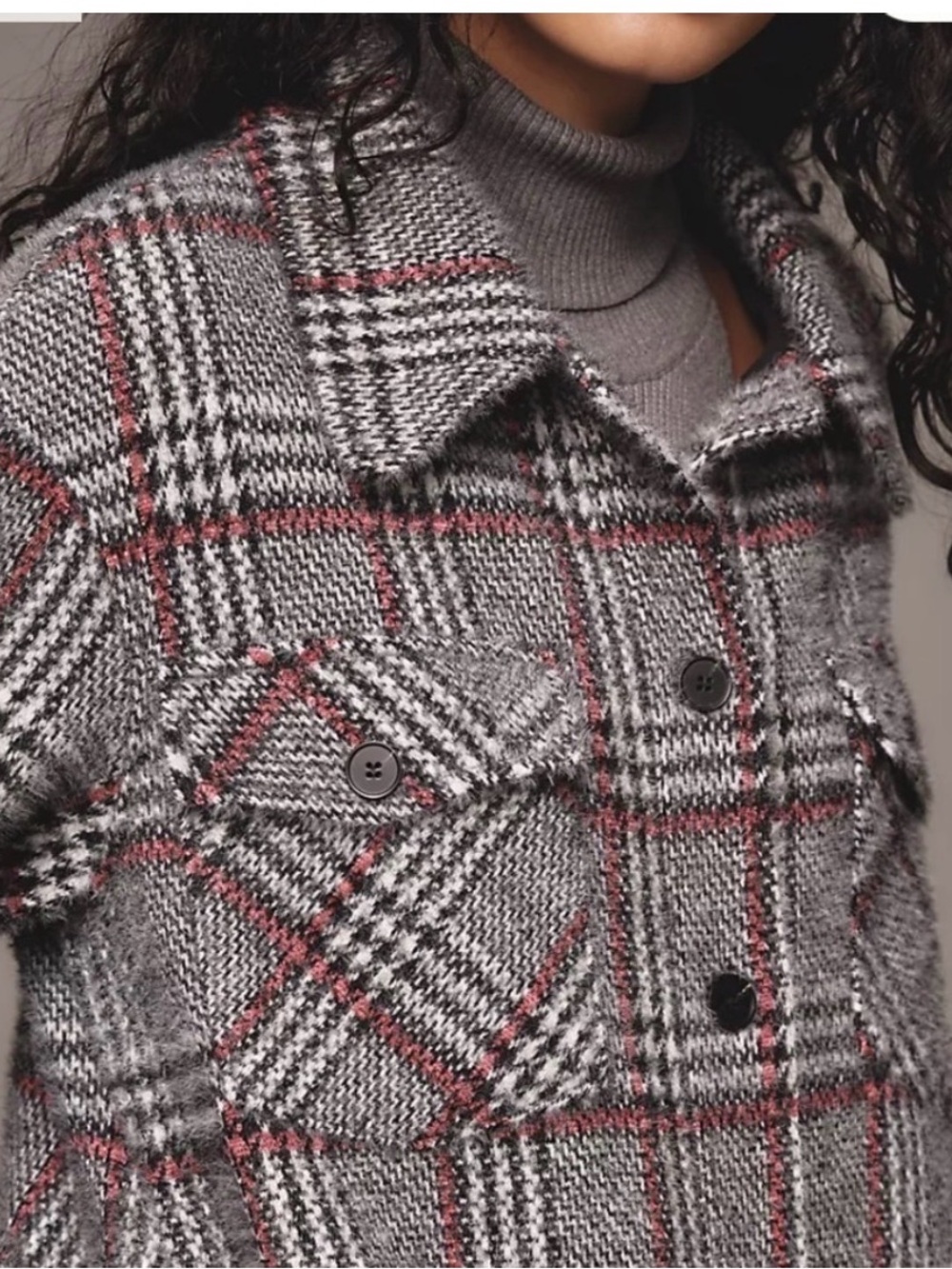 Greylin Gray Plaid Pea Coat with Pink Accent
